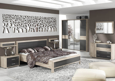 Mocha Dark Brown with Oak Effect 4-Drawer Chest Dresser with Metal Handles - UK Luxury Furniture